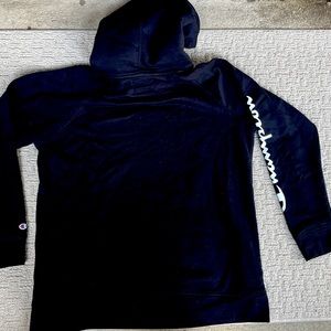 A Black Large Champion’s Hoodie with a Reverse Weave Small Logo